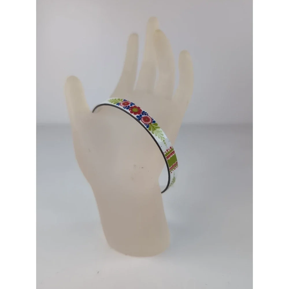 Enameled Bangle Bracelet Boho Hippy Chic Danish Design Flower Motif Vintage Vint